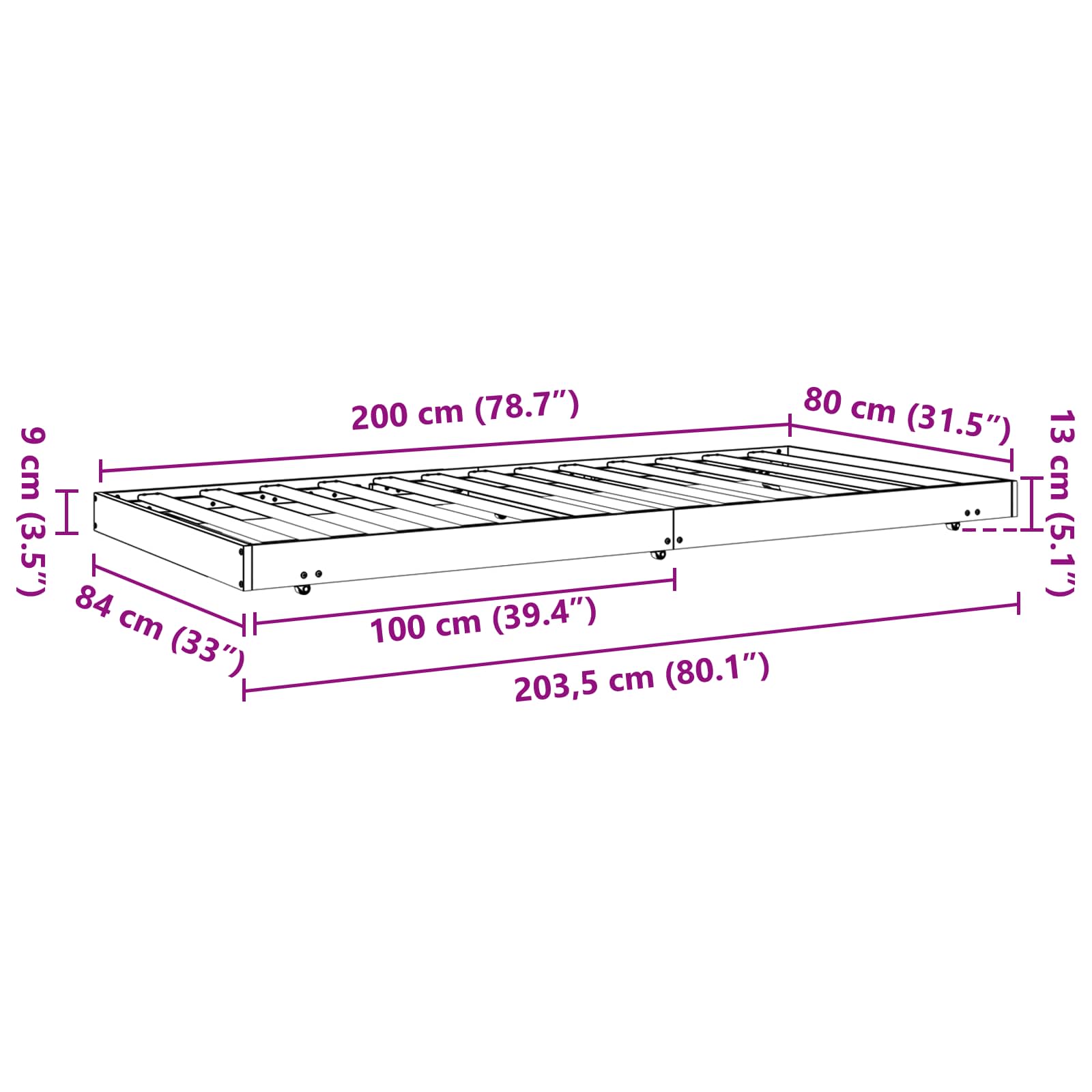 Cadre de lit Cire marron 80 x 200 cm Bois de pin massif - XIOS