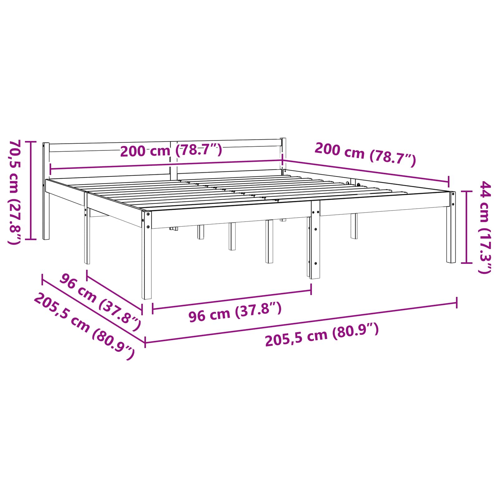 Cadre de lit Cire marron 200 x 200 cm Bois de pin massif - XIOS