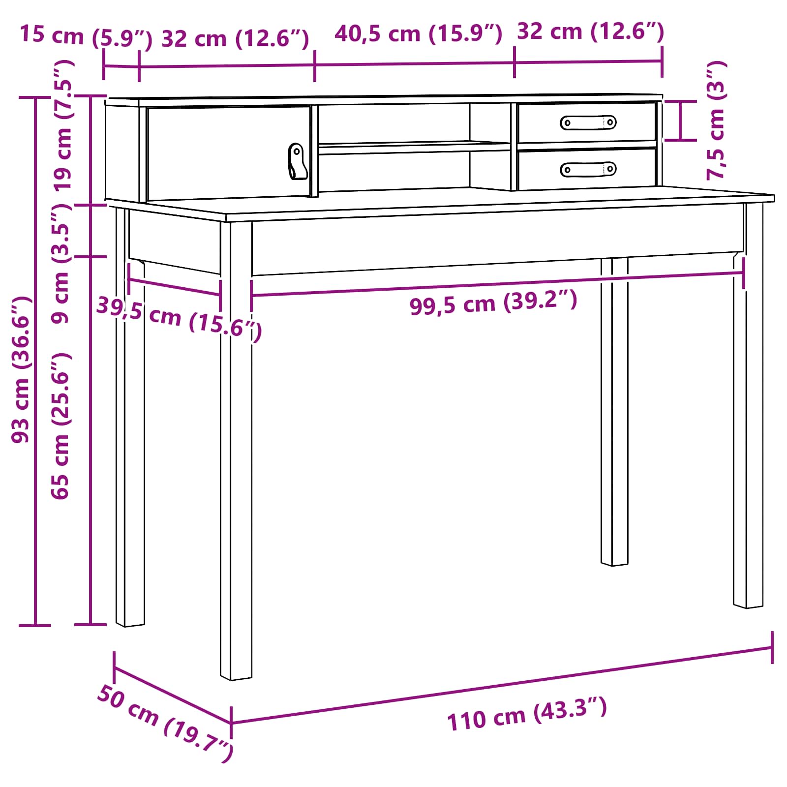 Bureau avec tiroir Cire marron 110 x 50 x 93 cm Pin massif - XIOS