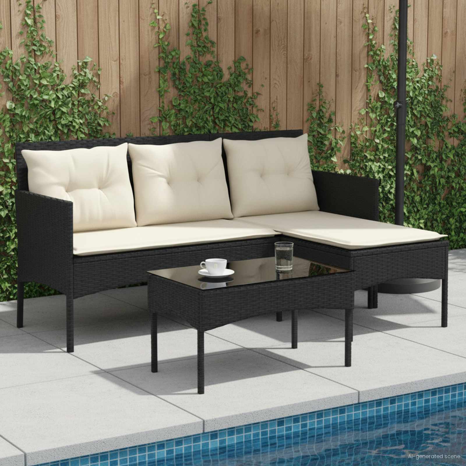 Ensemble de canapé de jardin 2 pcs Noir et Crème polyrotin - XIOS