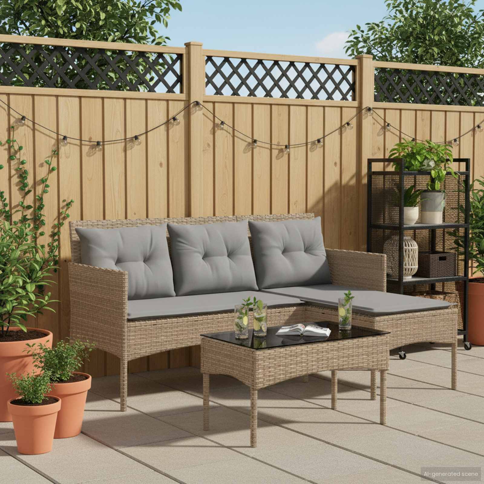 Ensemble de canapé de jardin avec coussin 2 pcs polyrotin - XIOS