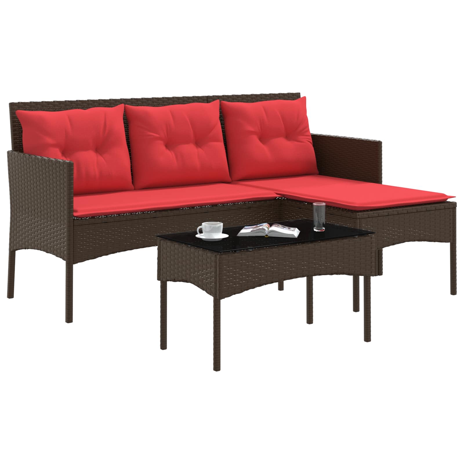 Ensemble de canapé de jardin 2 pcs Marron et rouge polyrotin - XIOS