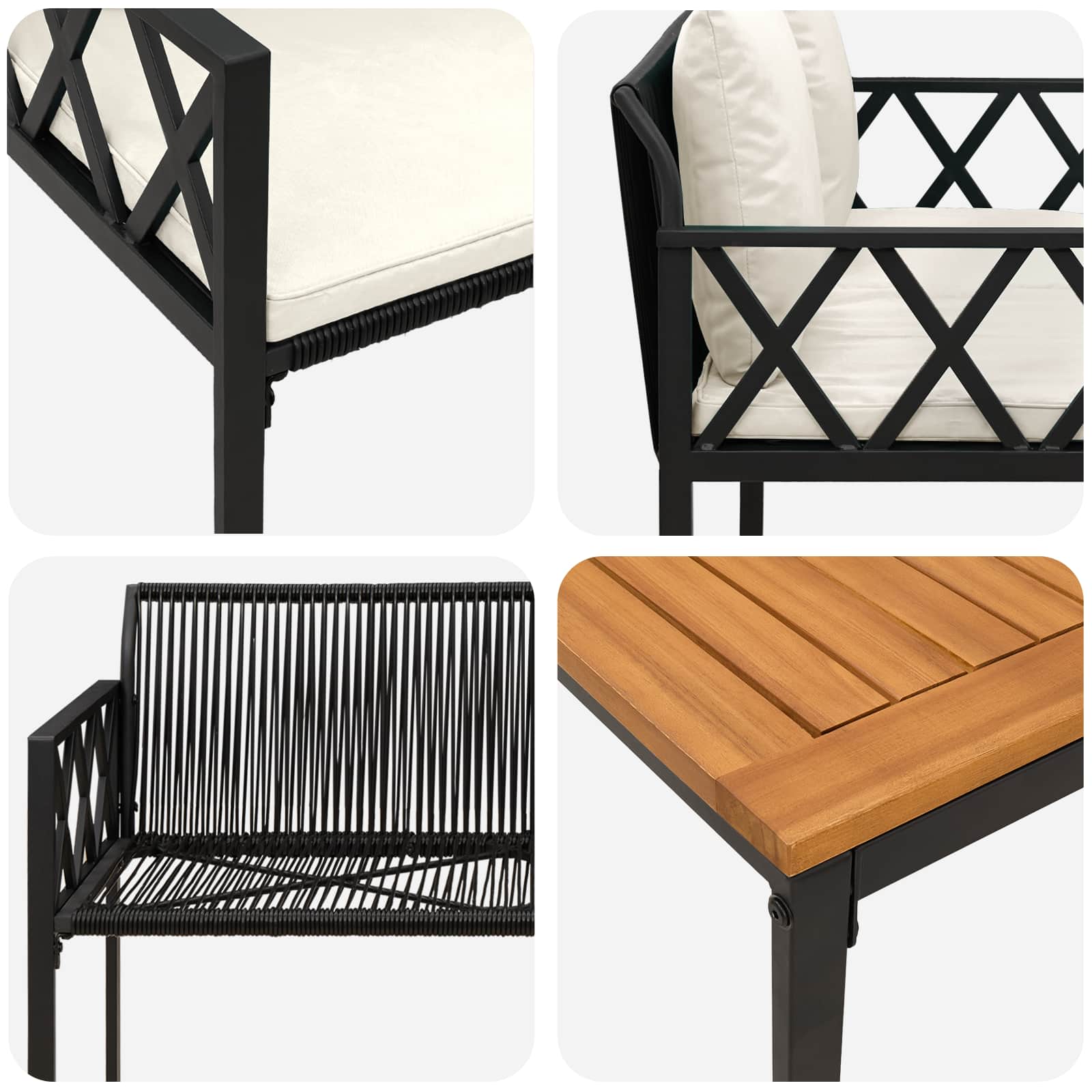 Ensemble de meubles d'extérieur 4 pcs Noir et blanc crème - XIOS