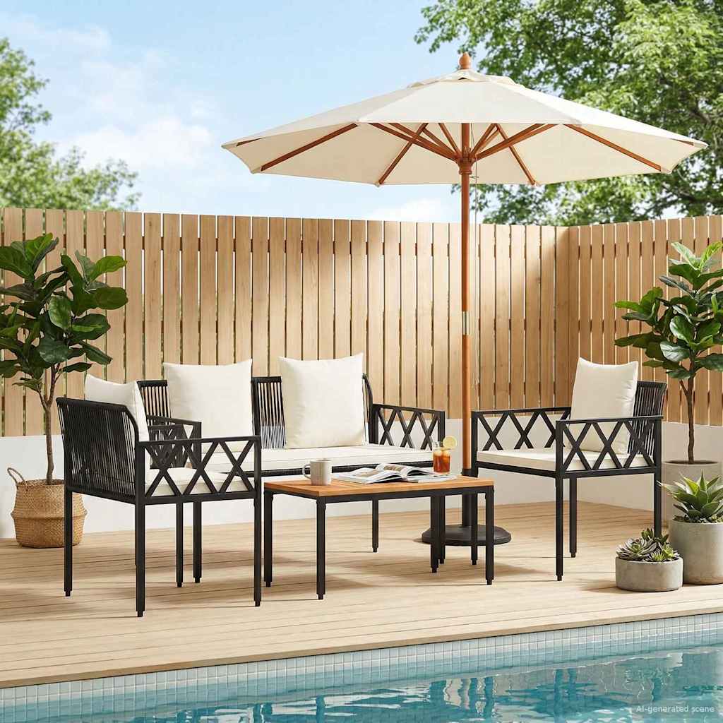 Ensemble de meubles d'extérieur 4 pcs Noir et blanc crème - XIOS