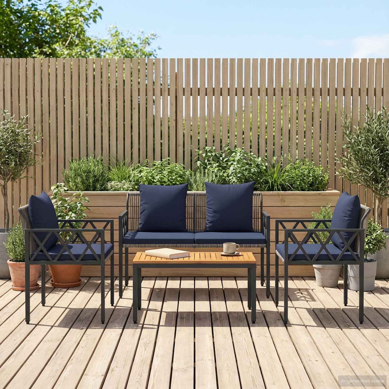 Ensemble de meubles d'extérieur 4 pcs Gris et bleu marine - XIOS