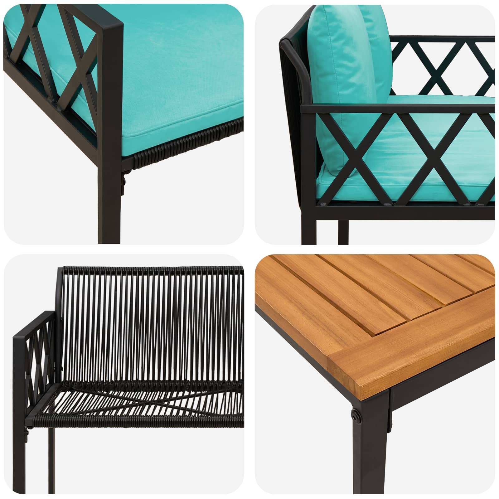 Ensemble de meubles d'extérieur 4 pcs Noir et turquoise - XIOS