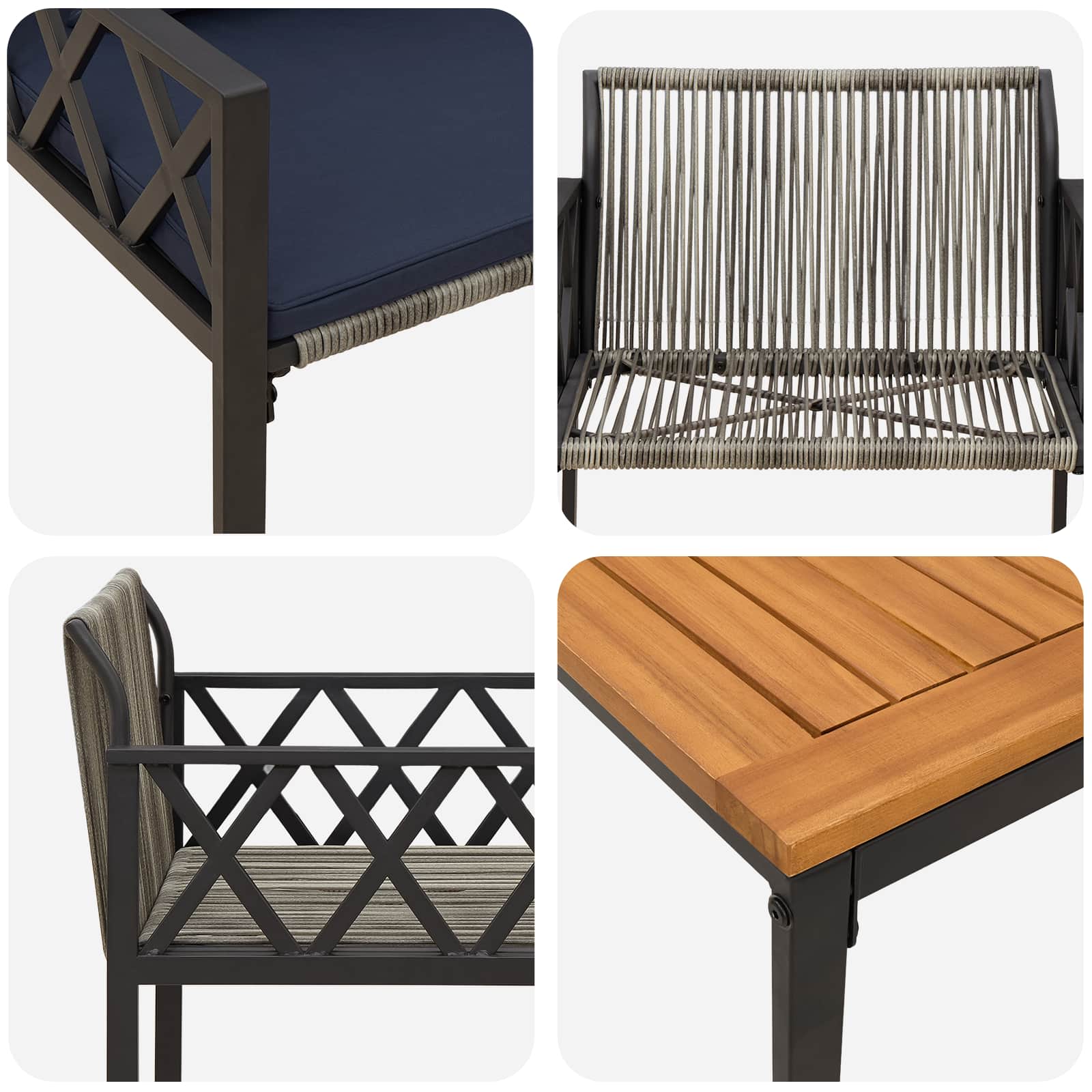 Ensemble de meubles d'extérieur 3 pcs Gris et bleu marine - XIOS