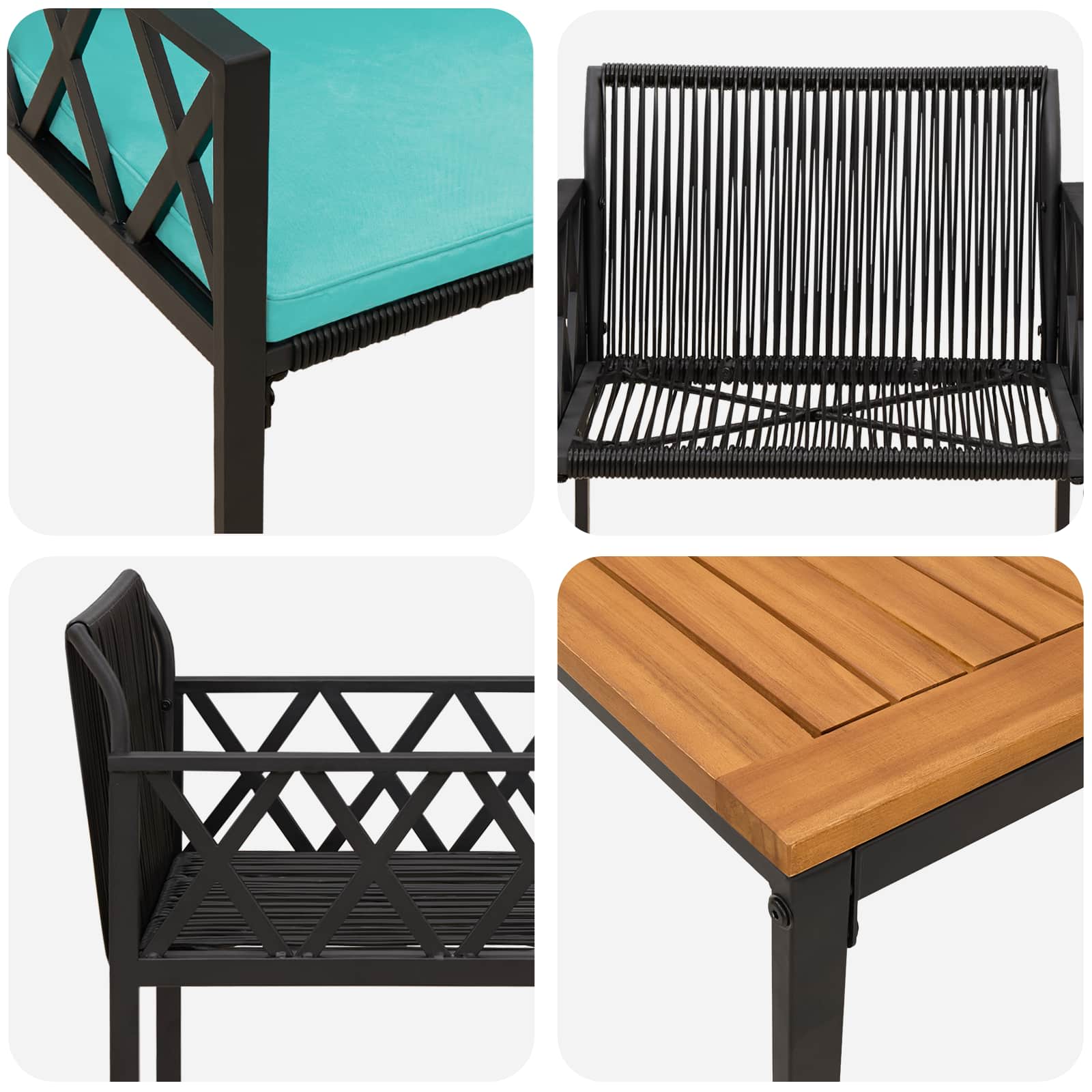 Ensemble de meubles d'extérieur 3 pcs Noir et turquoise - XIOS