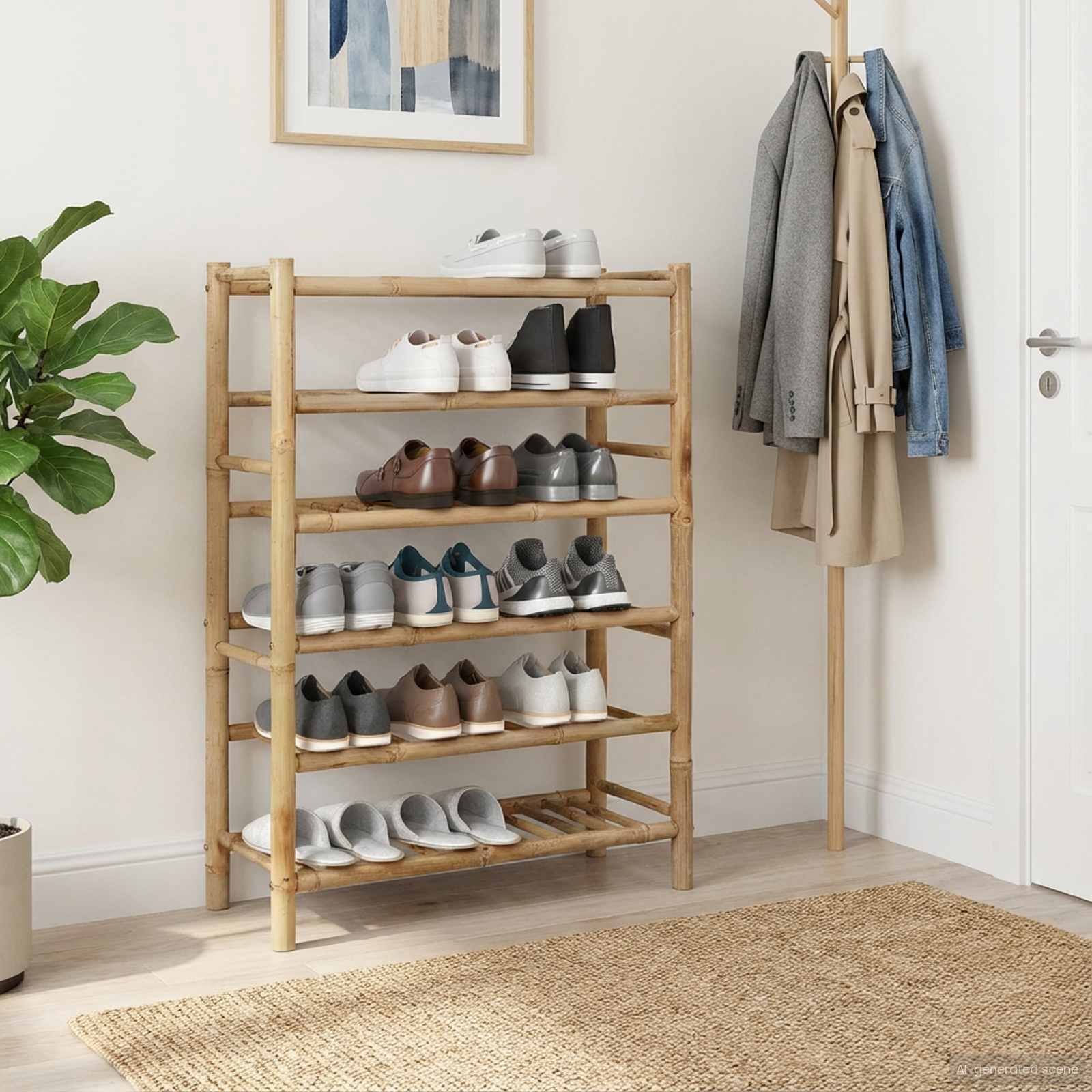 Rack à chaussures avec étagère Naturel 68 x 28 x 96 cm Bambou - XIOS