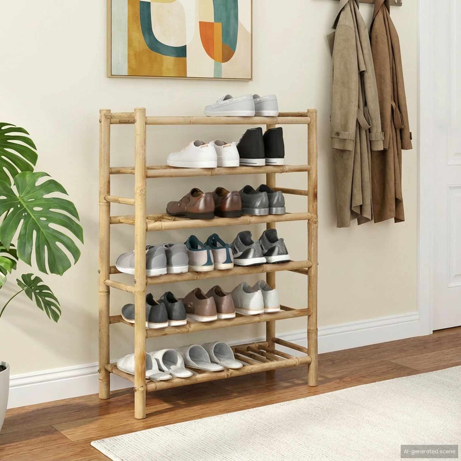 Rack à chaussures avec étagère Naturel 68 x 28 x 96 cm Bambou - XIOS
