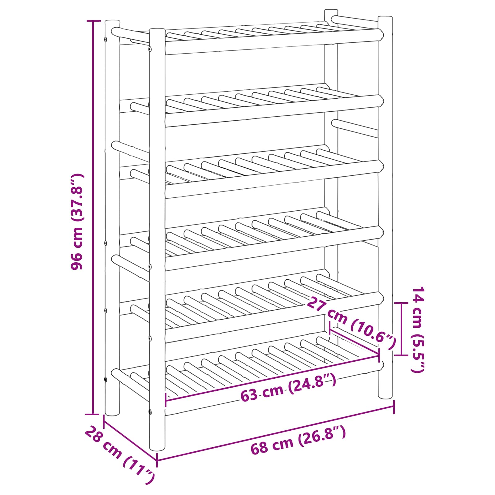 Rack à chaussures avec étagère Naturel 68 x 28 x 96 cm Bambou - XIOS