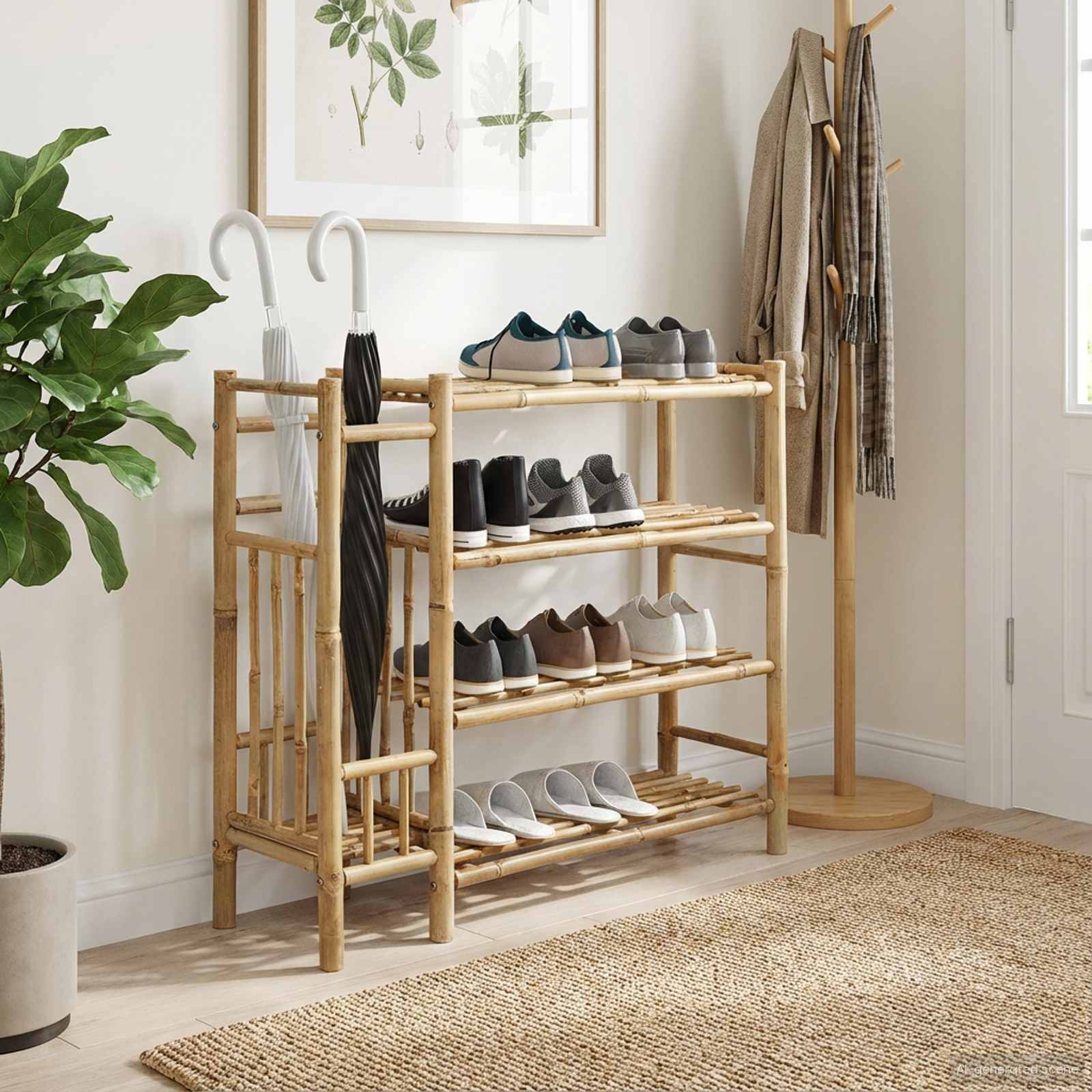 Rack à chaussures avec étagère Naturel 88 x 27 x 80 cm Bambou - XIOS