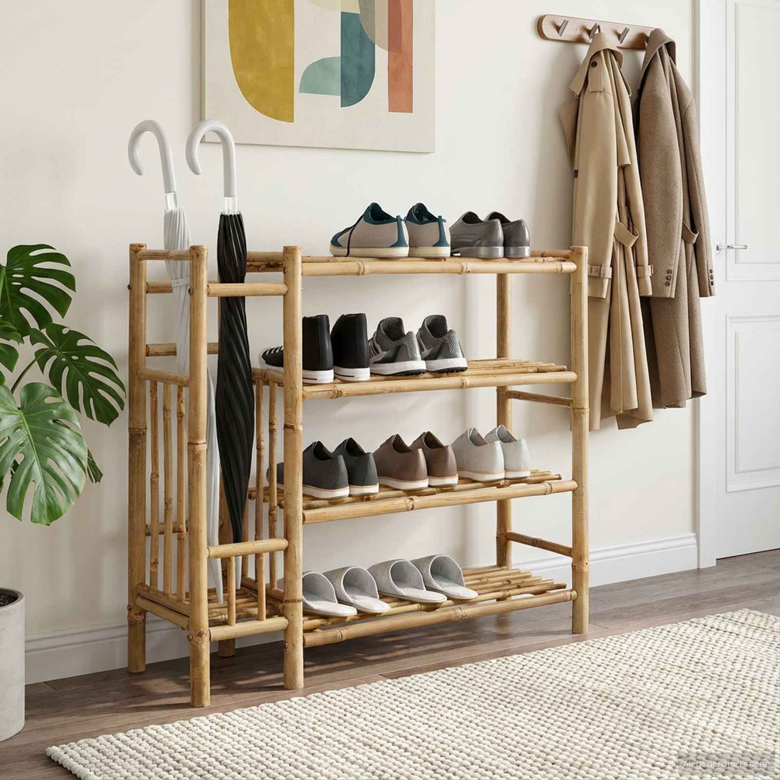 Rack à chaussures avec étagère Naturel 88 x 27 x 80 cm Bambou - XIOS