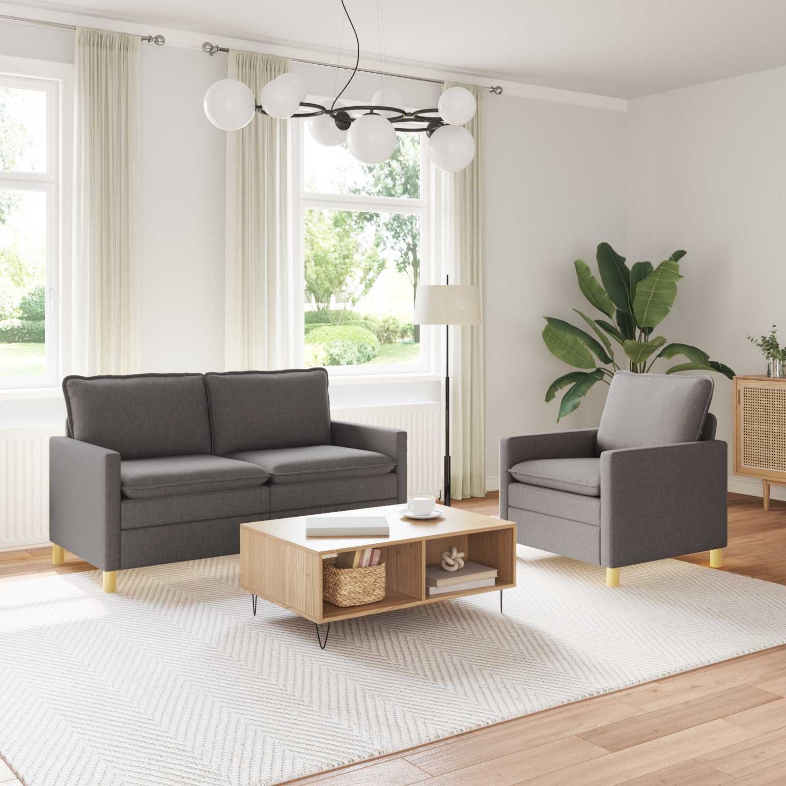 Ensemble de Canapés 2 pc Gris foncé Tissu