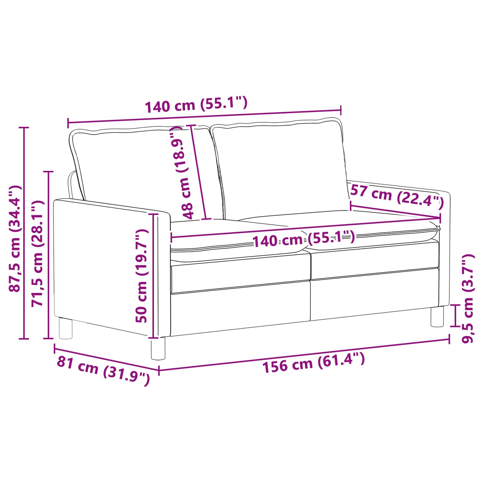 Ensemble de Canapés 2 pc Gris foncé Tissu