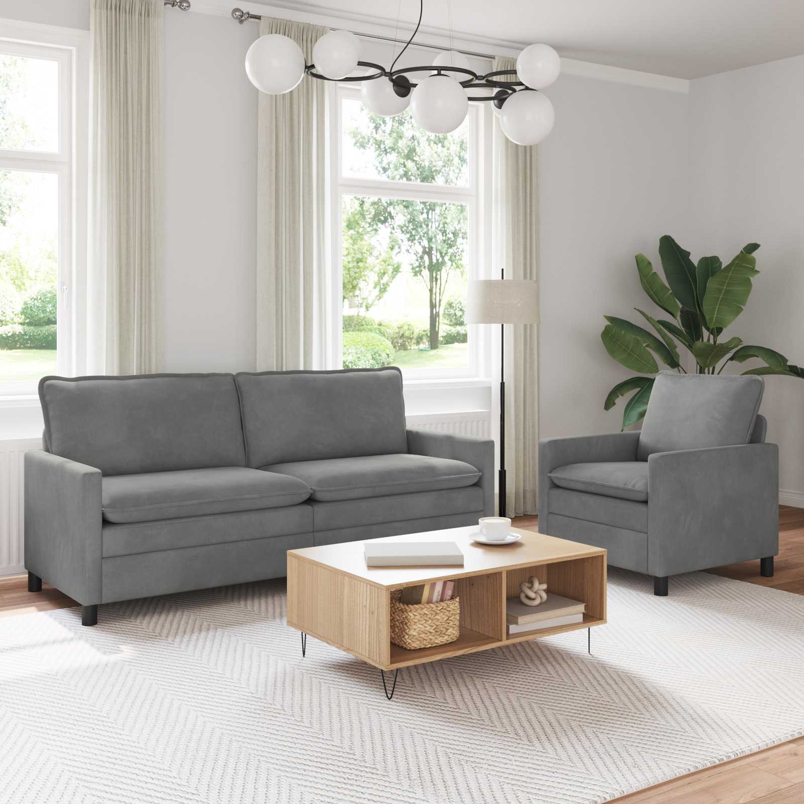 Ensemble de Canapés 2 pc Gris foncé Velours