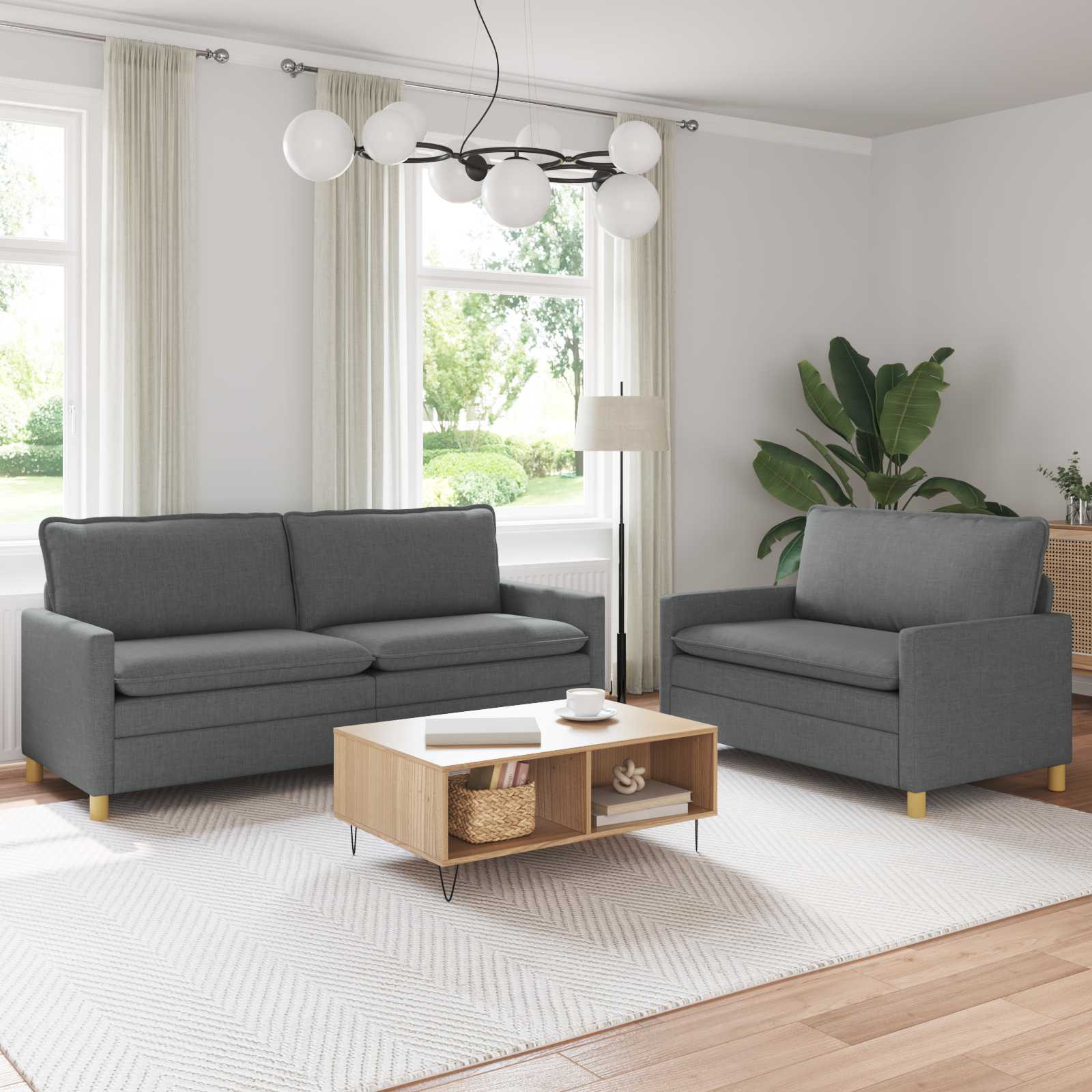 Ensemble de Canapés 2 pc Gris foncé Tissu
