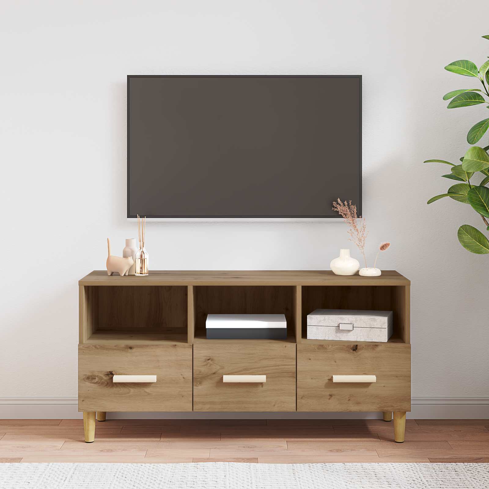 Meuble TV Chêne artisan 102 x 35,5 x 50 cm Bois d'ingénierie - XIOS