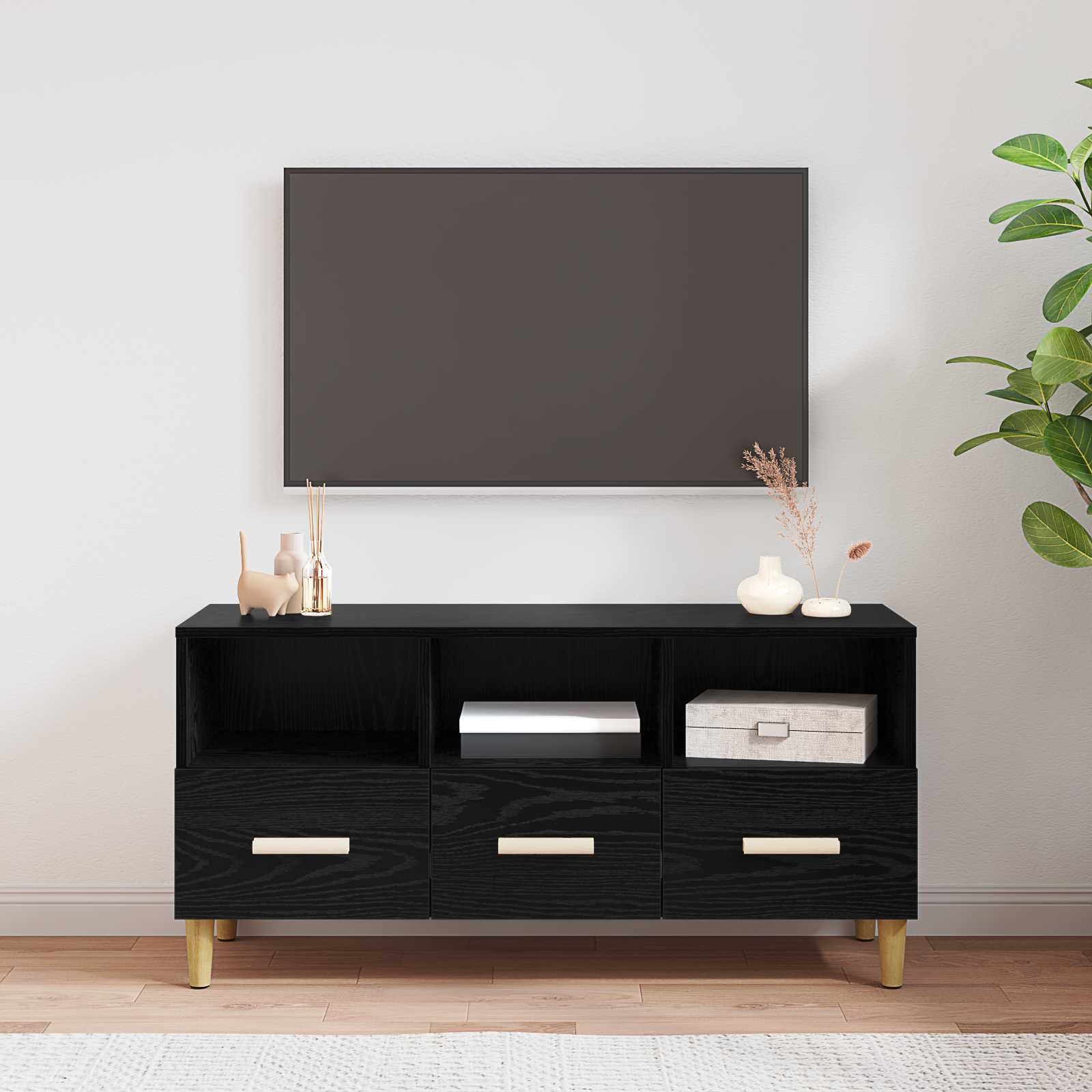 Meuble TV Chêne noir 102 x 35,5 x 50 cm Bois d'ingénierie - XIOS