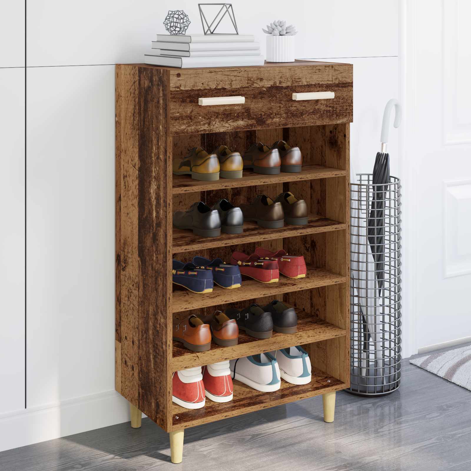 Cabinet à chaussures avec tiroir Bois ancien 60 x 35 x 105 cm - XIOS