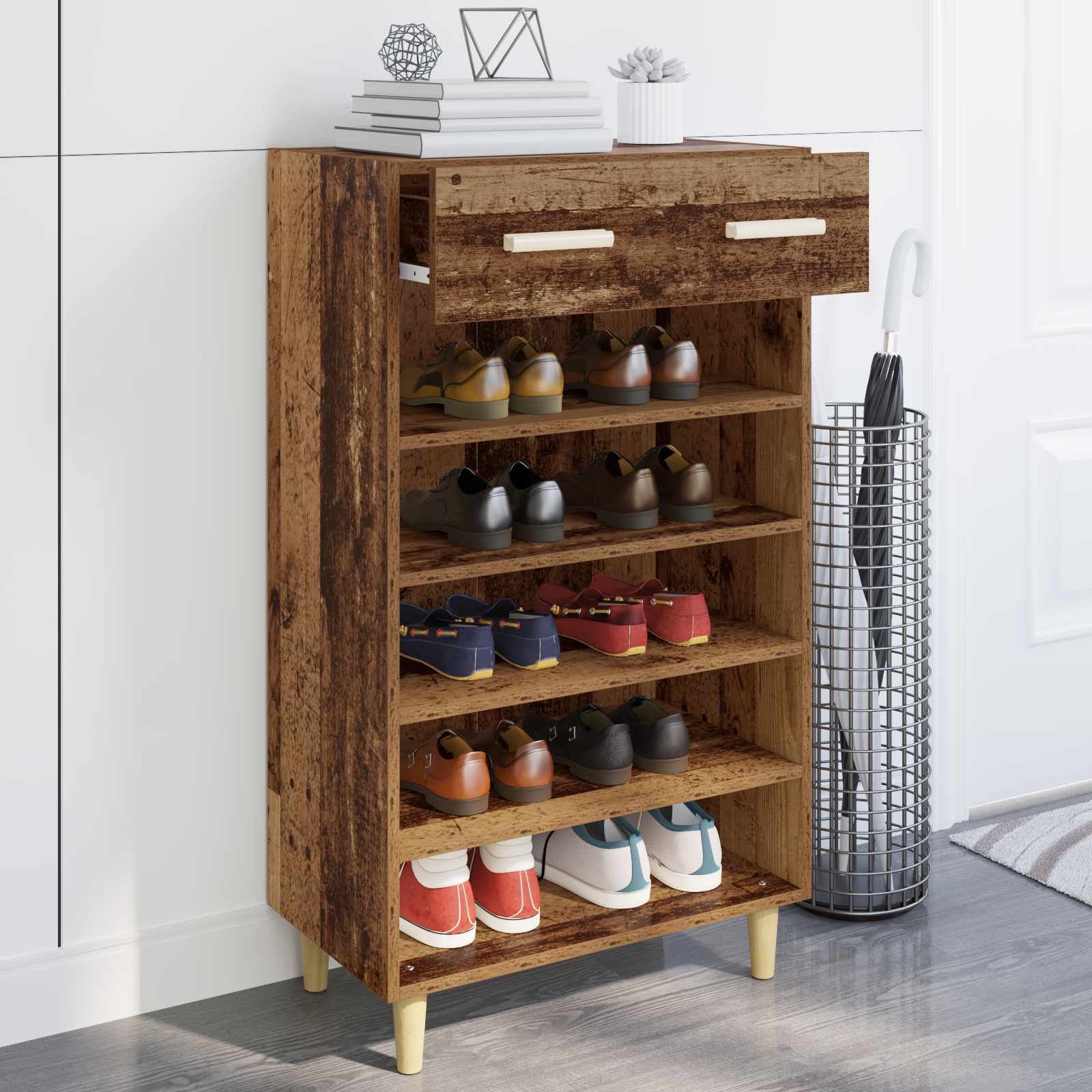 Cabinet à chaussures avec tiroir Bois ancien 60 x 35 x 105 cm - XIOS