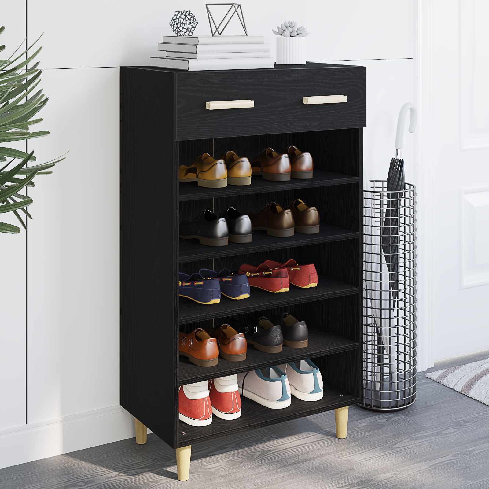 Cabinet à chaussures avec tiroir Chêne noir 60 x 35 x 105 cm - XIOS