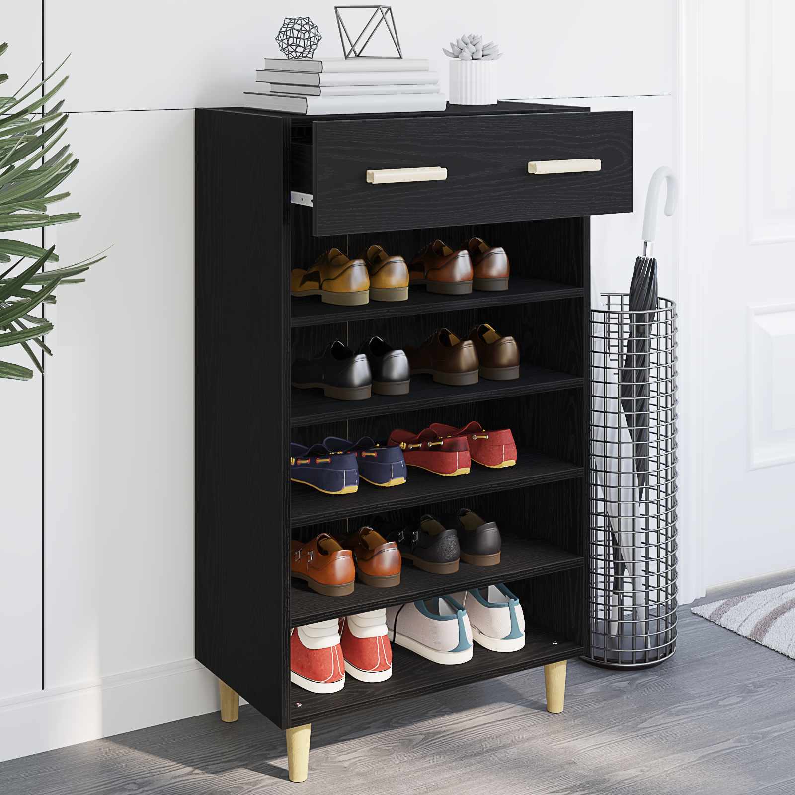 Cabinet à chaussures avec tiroir Chêne noir 60 x 35 x 105 cm - XIOS