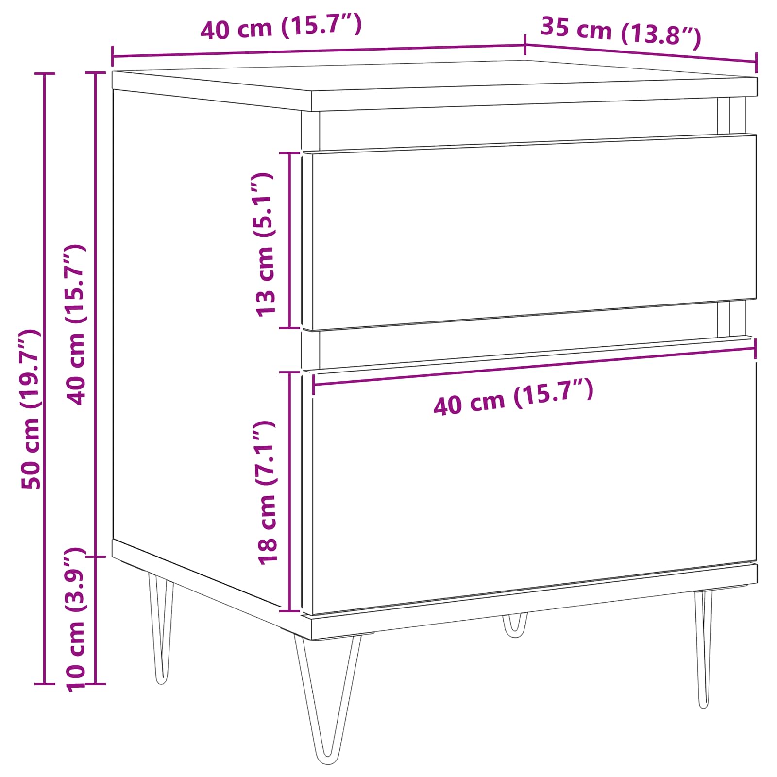 Armoire de lit Chêne noir 40 x 35 x 50 cm Bois d'ingénierie - XIOS