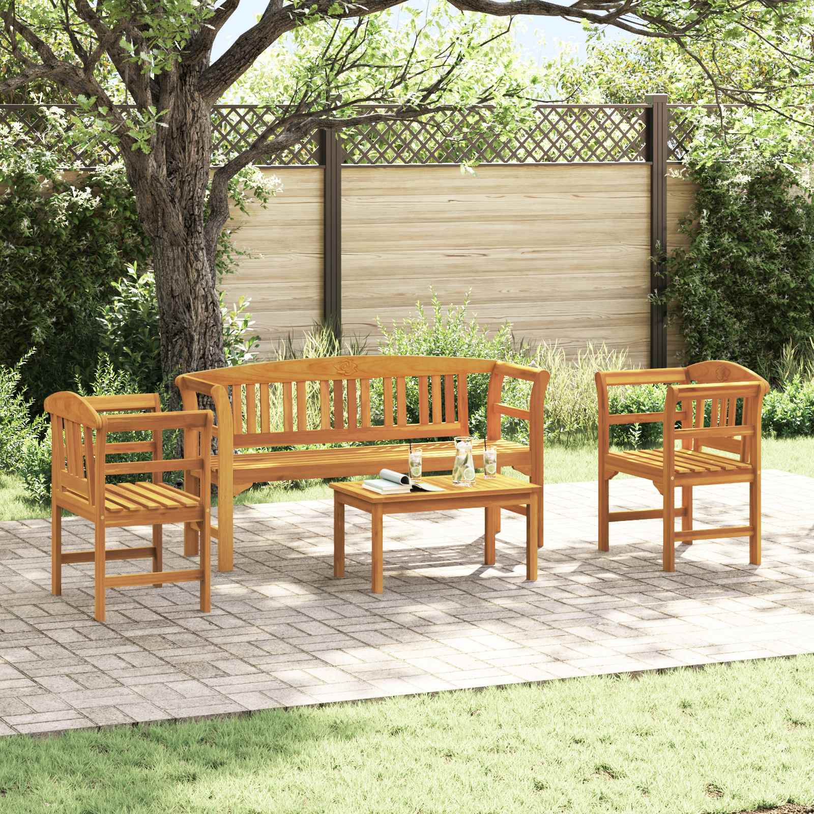 Ensemble de salon Rose de jardin 4 pcs Bois d'Acacia Massif - XIOS