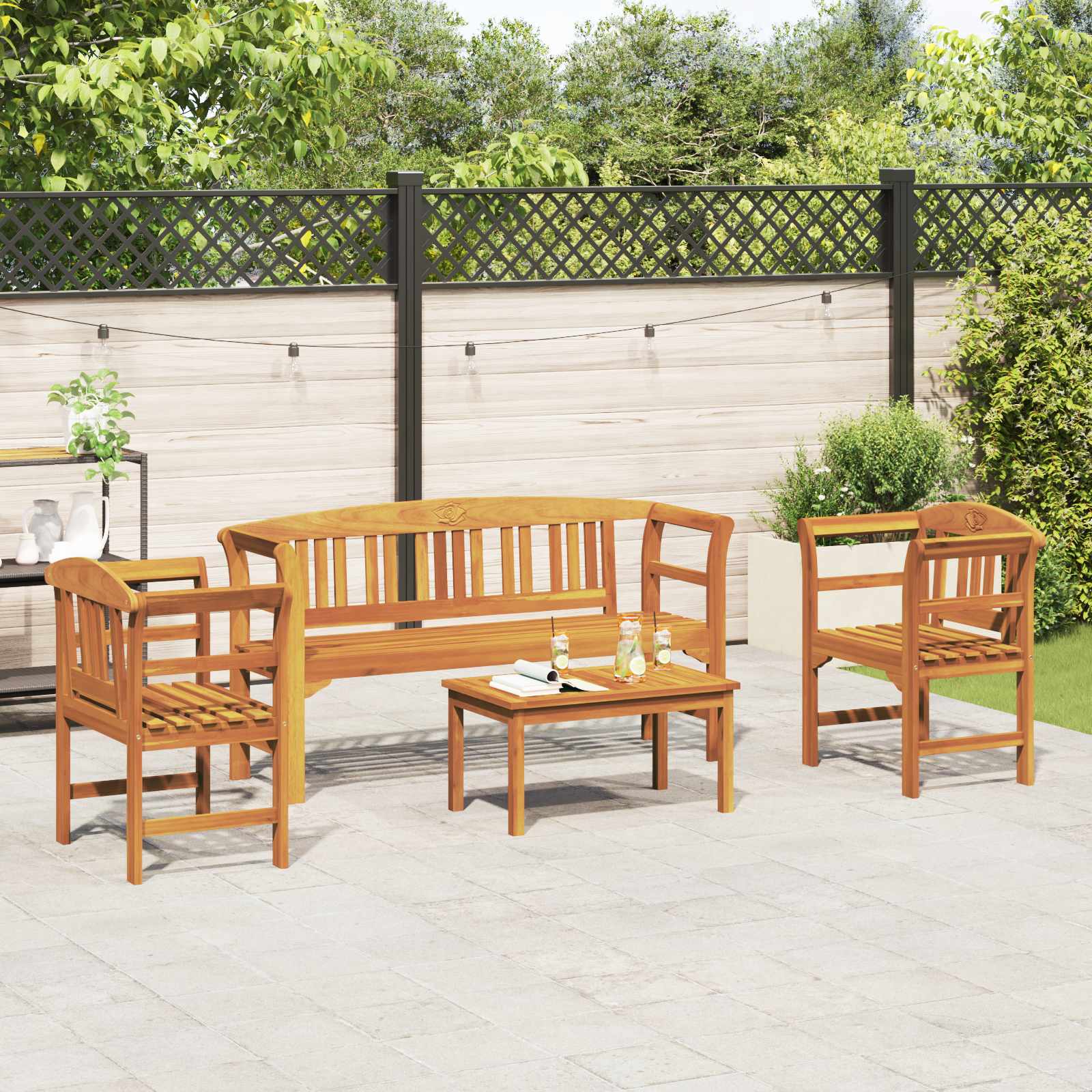 Ensemble de salon Rose de jardin 4 pcs Bois d'Acacia Massif - XIOS
