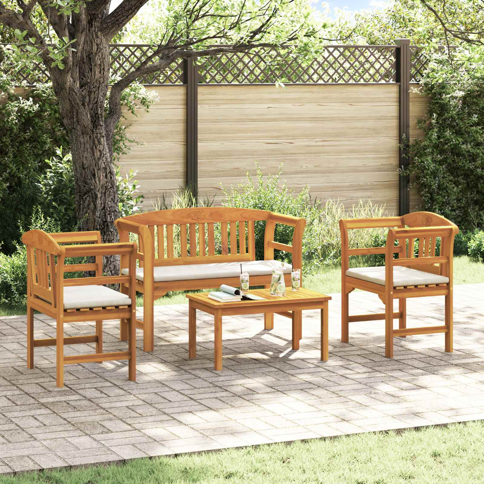 Ensemble de salon Rose de jardin 4 pcs Bois d'Acacia Massif - XIOS