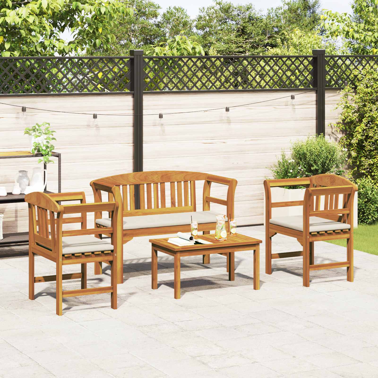 Ensemble de salon Rose de jardin 4 pcs Bois d'Acacia Massif - XIOS