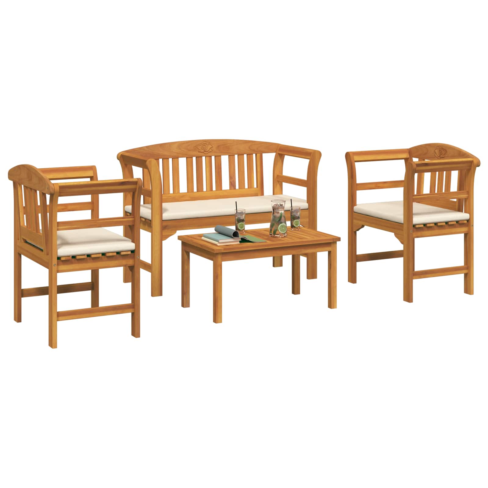 Ensemble de salon Rose de jardin 4 pcs Bois d'Acacia Massif - XIOS