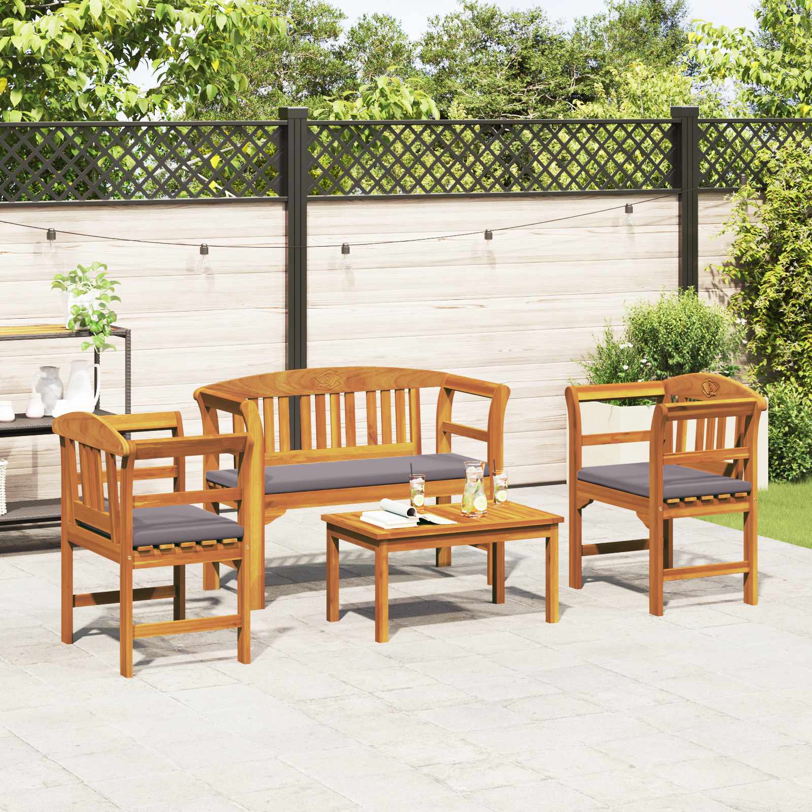 Ensemble de salon Rose de jardin 4 pcs Bois d'Acacia Massif - XIOS