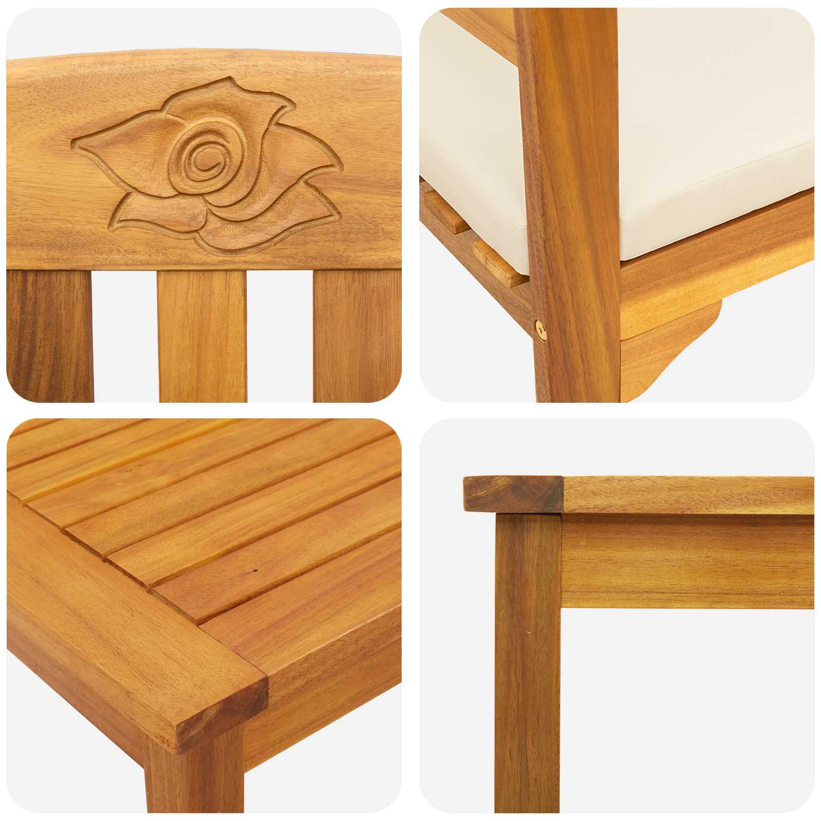 Ensemble de salon Rose de jardin 3 pcs Bois d'Acacia Massif - XIOS