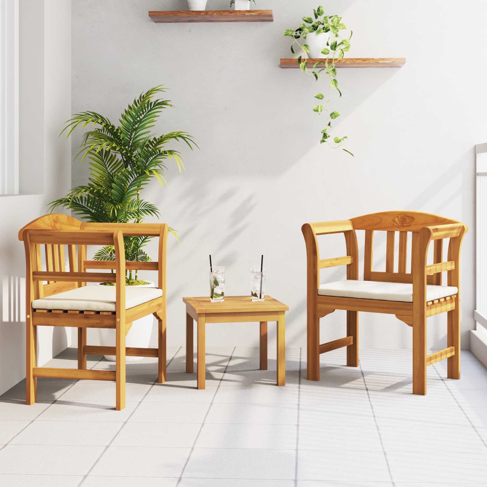 Ensemble de salon Rose de jardin 3 pcs Bois d'Acacia Massif - XIOS