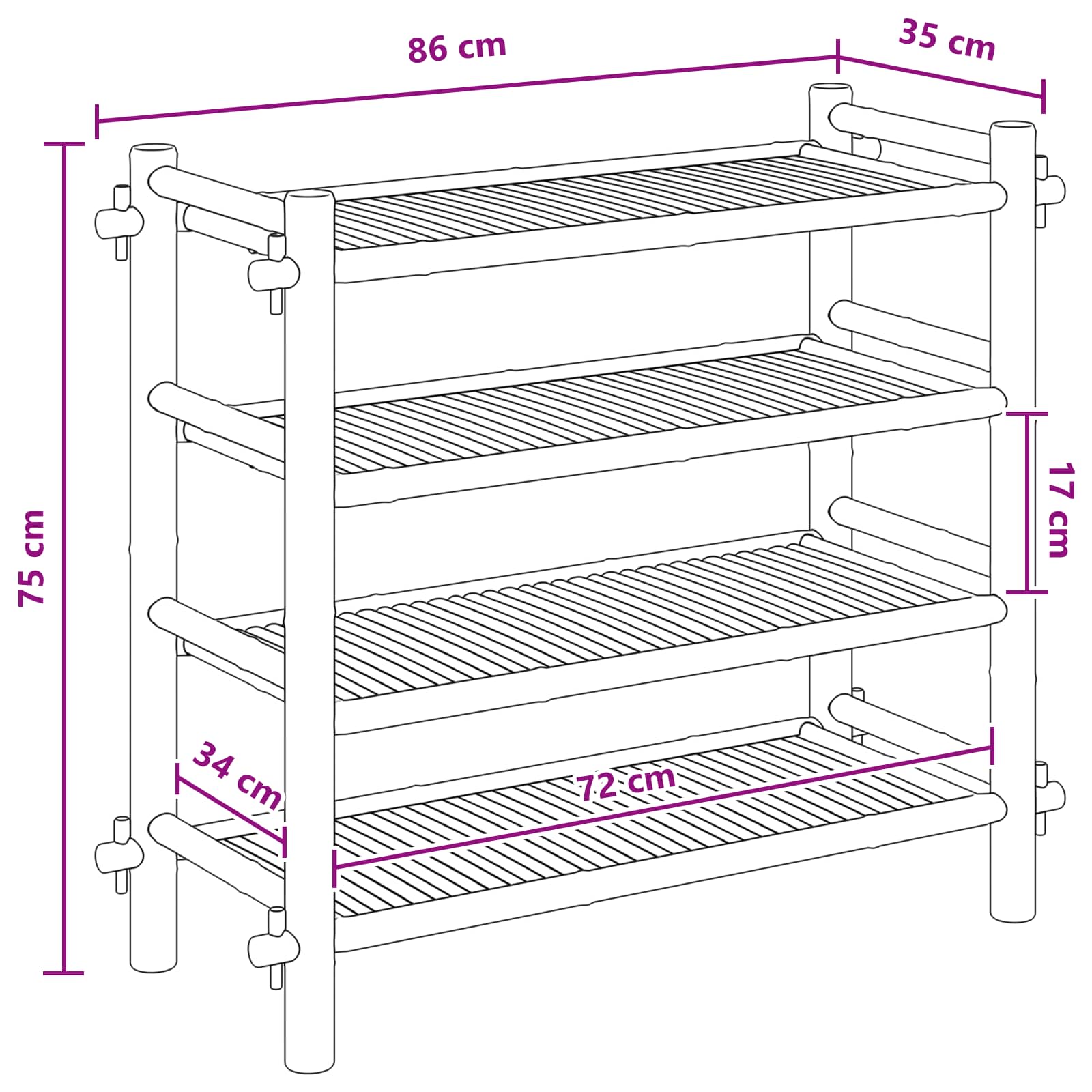 Rack à chaussures avec étagère Naturel 4 niveaux Bambou - XIOS