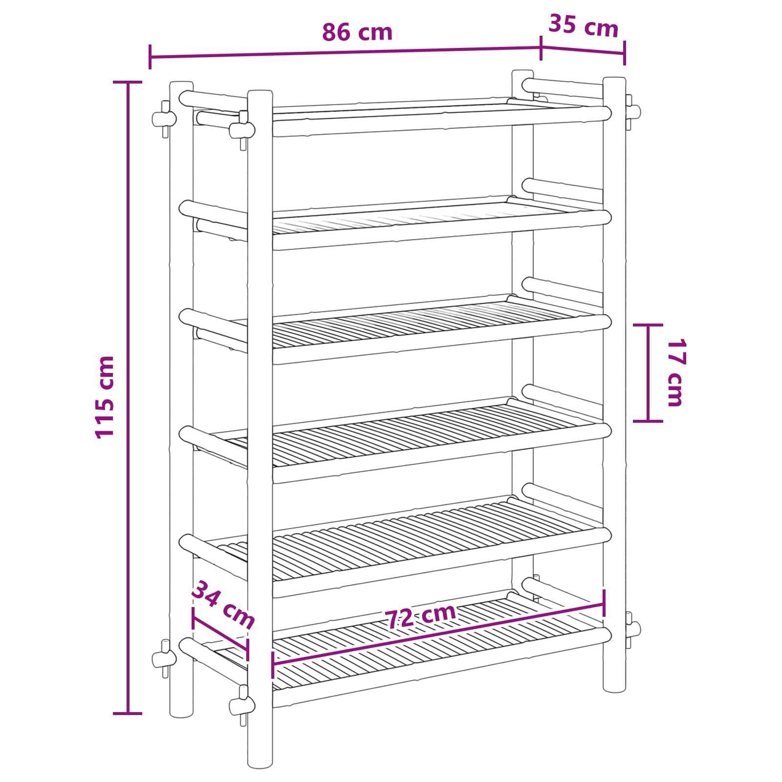 Rack à chaussures avec étagère Naturel 6 niveaux Bambou - XIOS