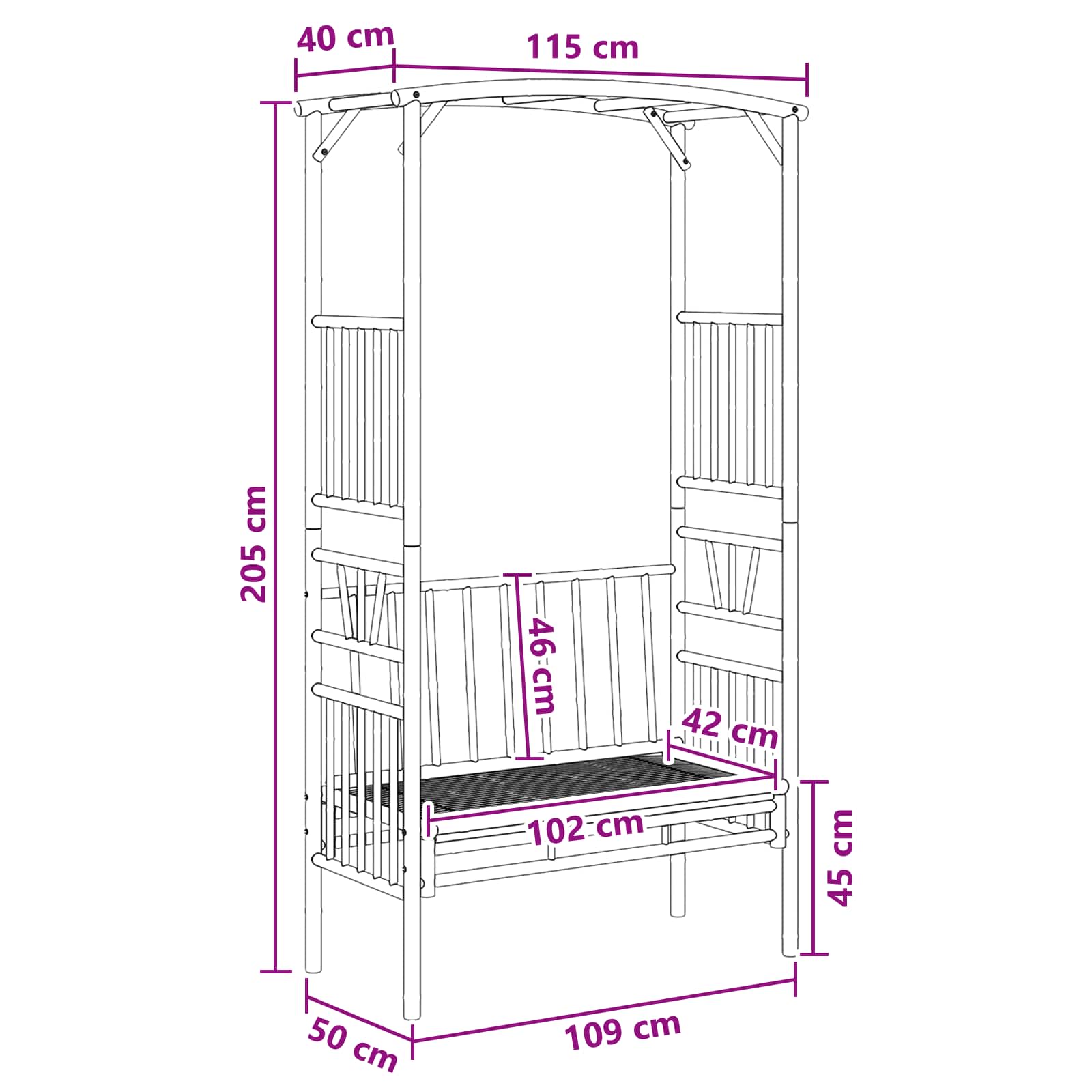 Arche de jardin avec banc 115 x 50 x 205 cm Bambou - XIOS