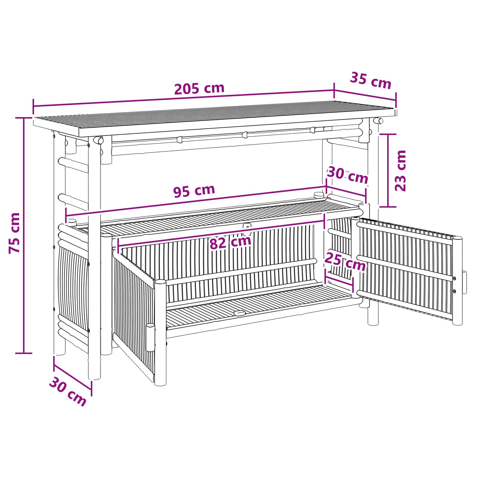 Table console avec étagère Naturel 110 x 35 x 75 cm Bambou - XIOS