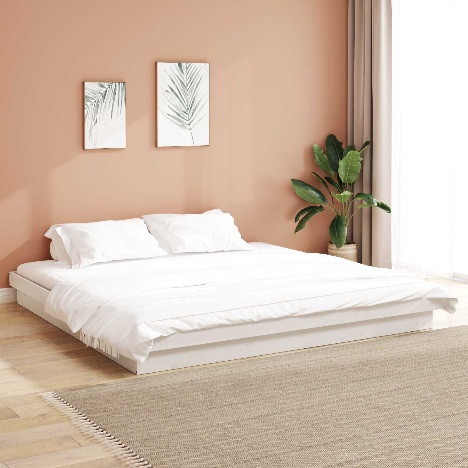 Cadre de lit Blanc 200 x 200 cm Pin massif - XIOS