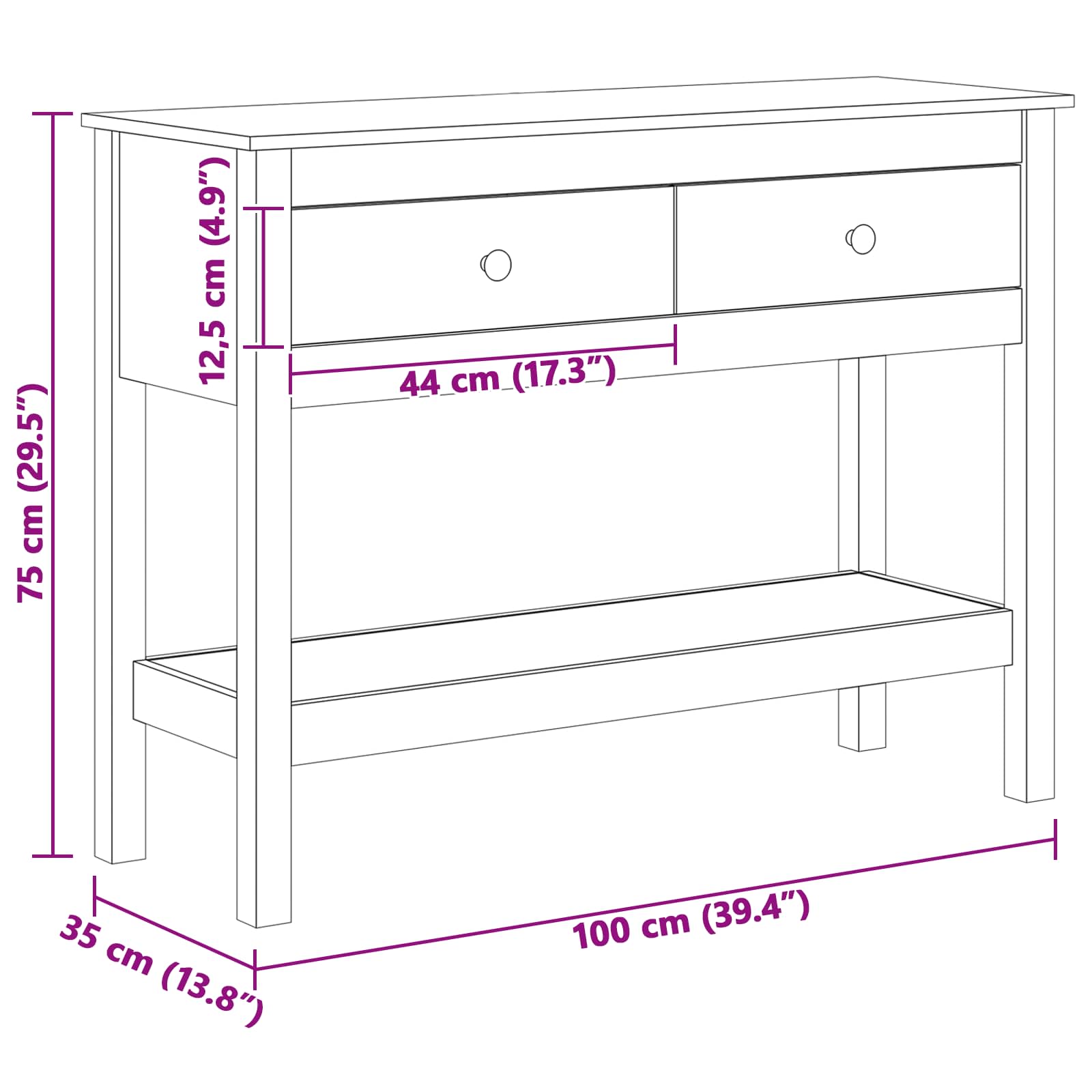 Table console Cire marron 100 x 35 x 75 cm Pin massif - XIOS