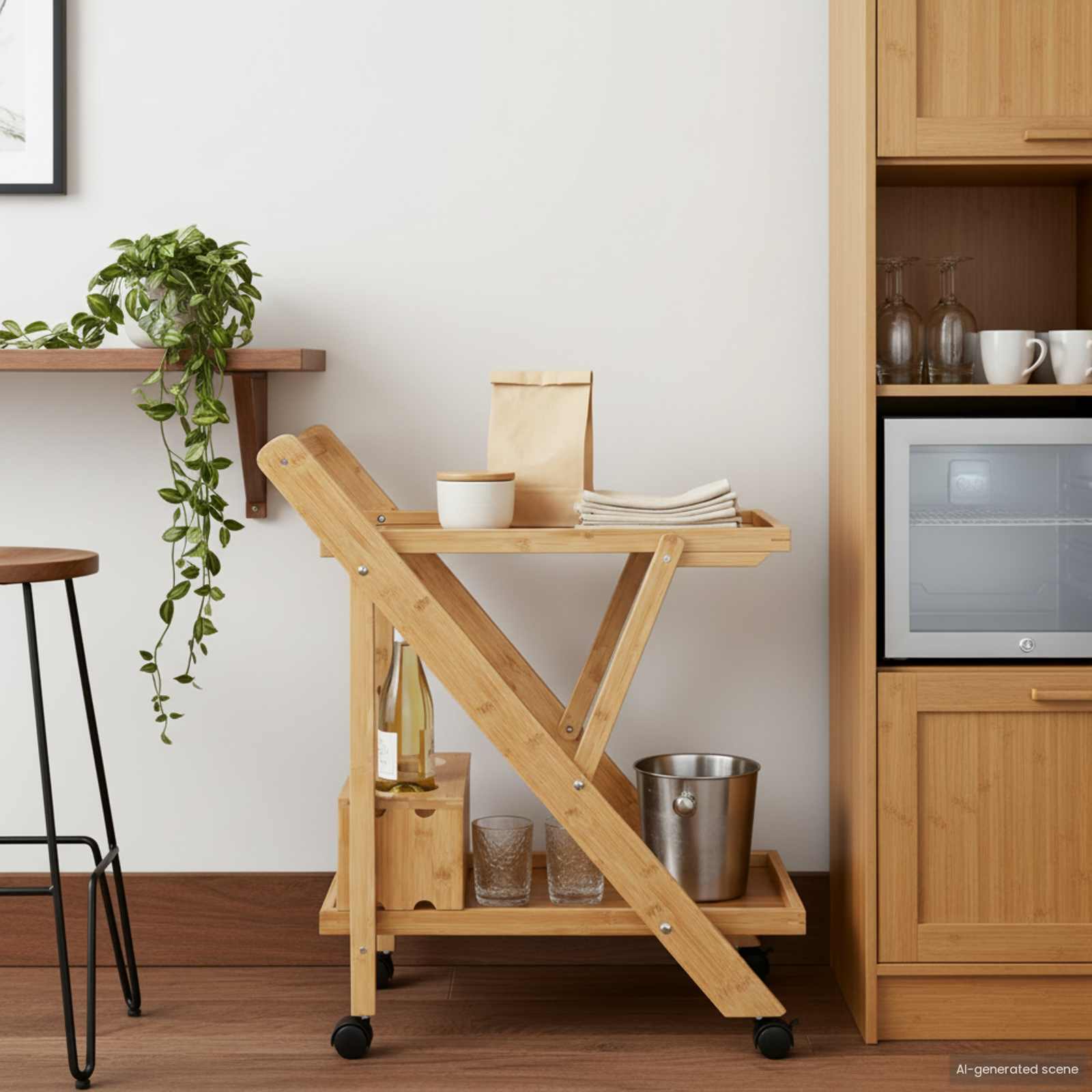 Chariot de Cuisine avec Roues Marron Clair 65 x 40,5 x 76,5 cm - XIOS