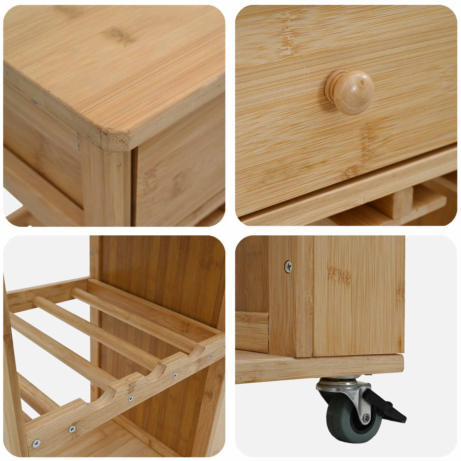 Chariot de Cuisine avec Roues Naturel 47,5 x 36 x 83 cm Bambou - XIOS