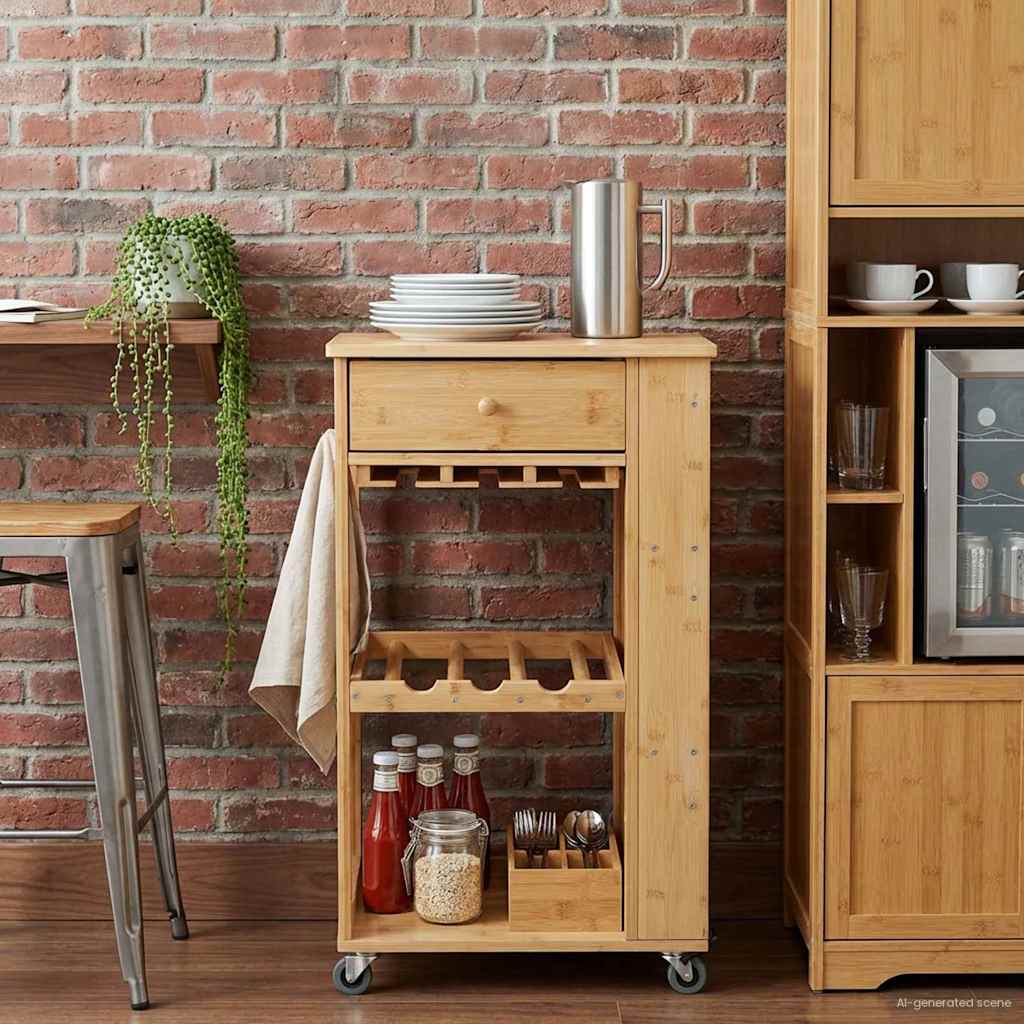 Chariot de Cuisine avec Roues Naturel 47,5 x 36 x 83 cm Bambou - XIOS