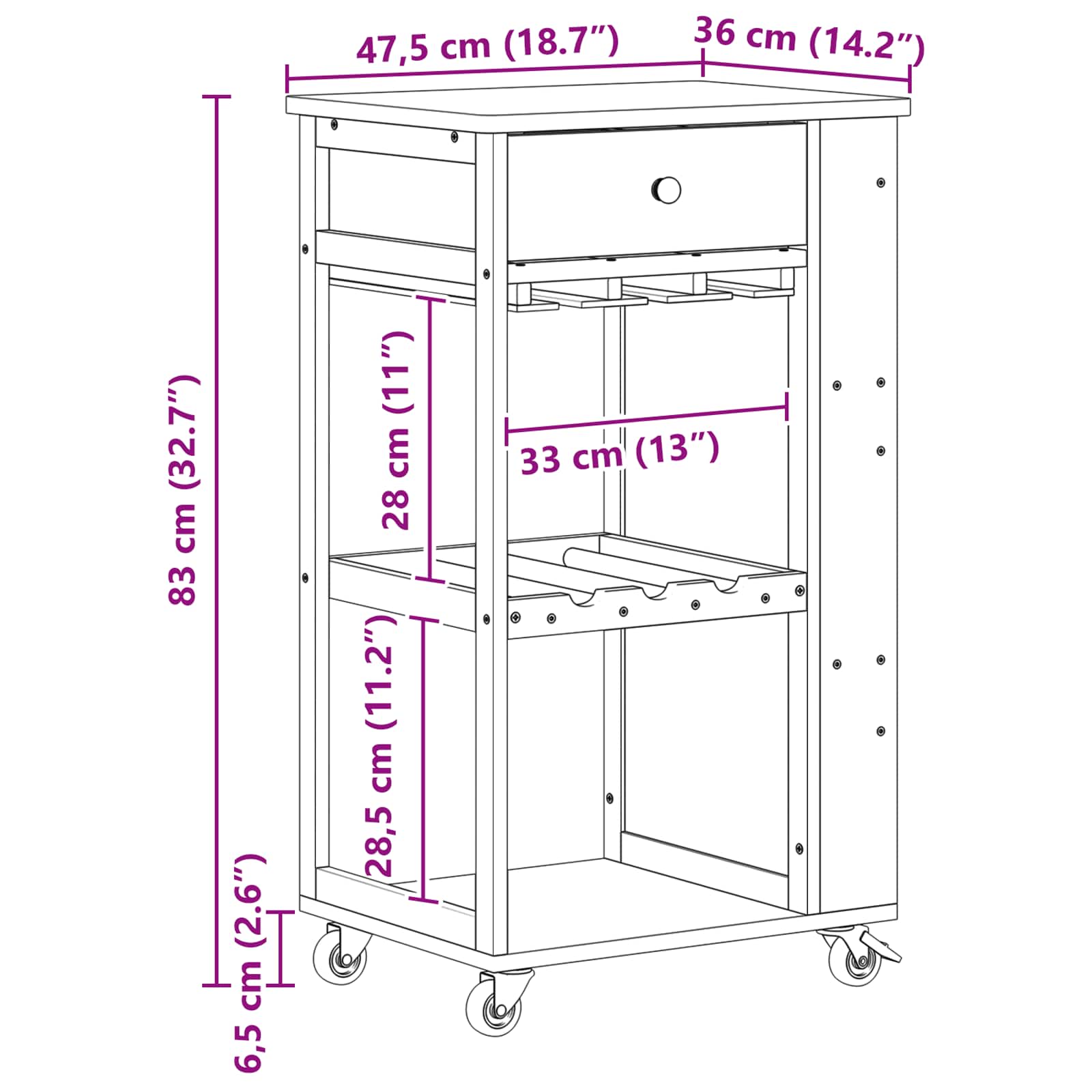 Chariot de Cuisine avec Roues Naturel 47,5 x 36 x 83 cm Bambou - XIOS