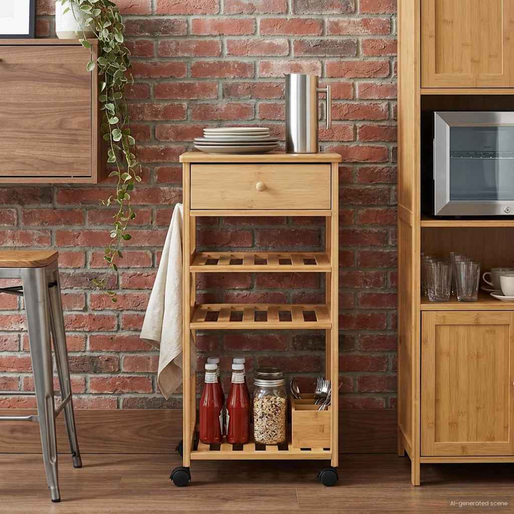 Chariot de Cuisine avec Roues Naturel 37 x 36 x 80 cm Bambou - XIOS