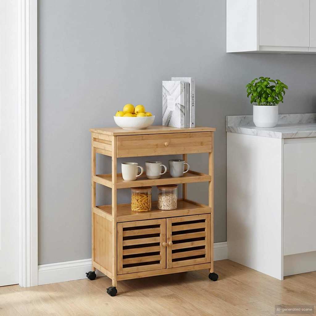 Chariot de Cuisine avec Roues Naturel 59,5 x 36 x 82 cm Bambou - XIOS
