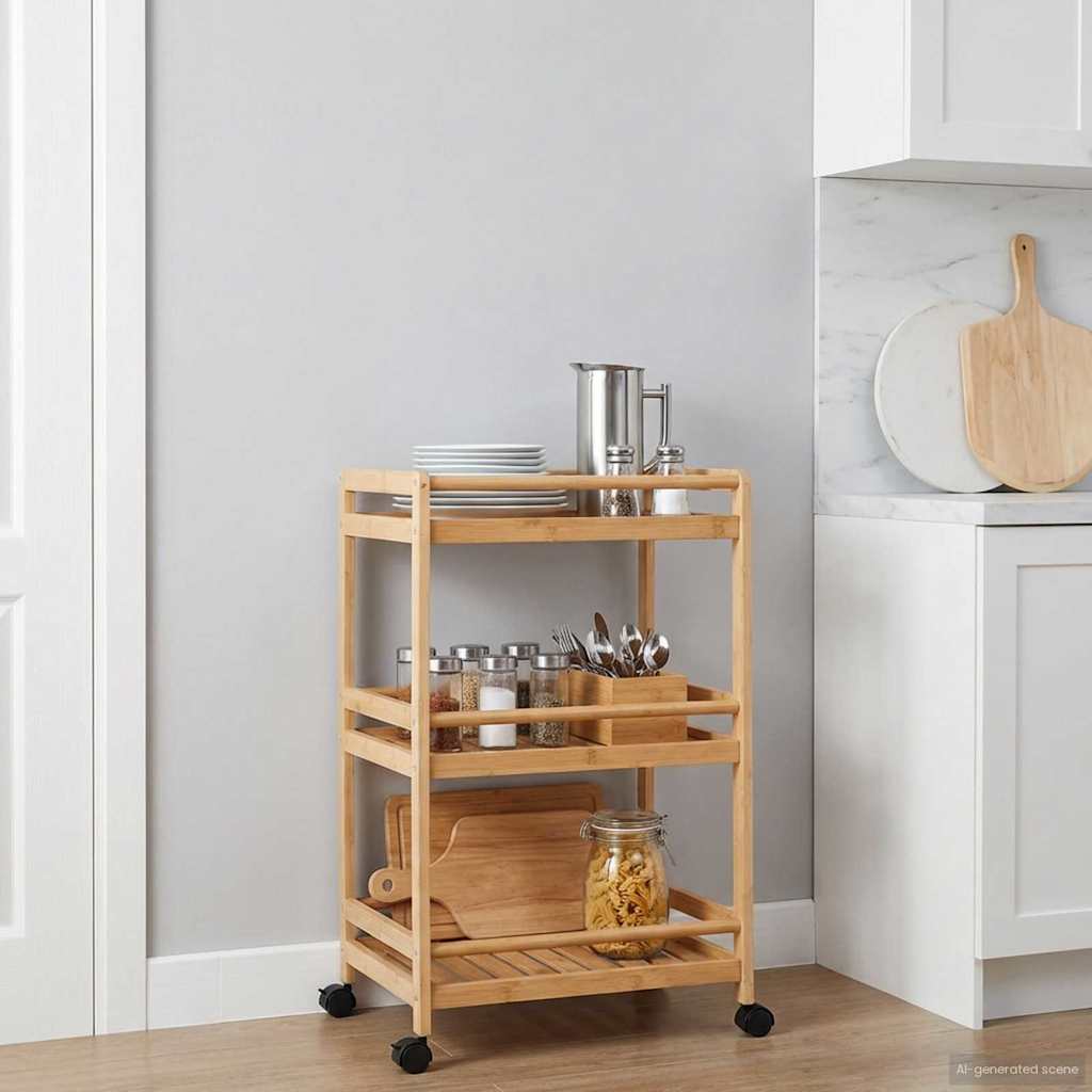 Chariot de Cuisine avec Roues Naturel 46 x 38 x 76 cm Bambou - XIOS