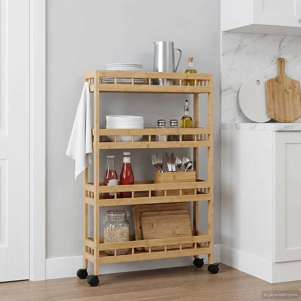 Chariot de Cuisine avec Roues Naturel 60 x 18 x 97 cm Bambou - XIOS